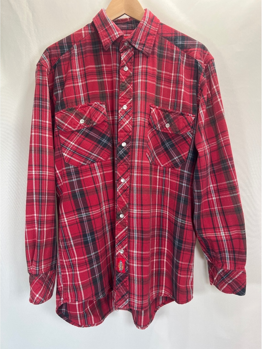 Dickies Red Plaid Button Up Flannel Shirt Men's Large